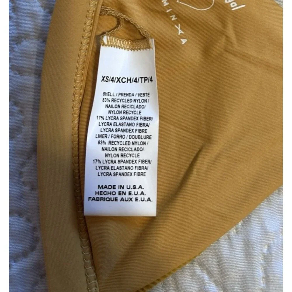 Fred Segal x Vitamin A XS Ribbed Triangle Bikini Top Mustard Gold Coastal Boho